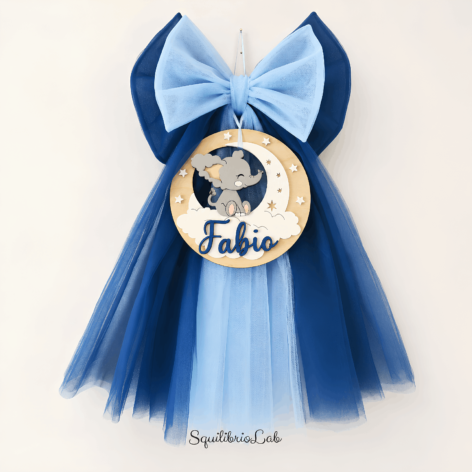 Fiocco Nascita Bicolore in Tulle | Personalizzato