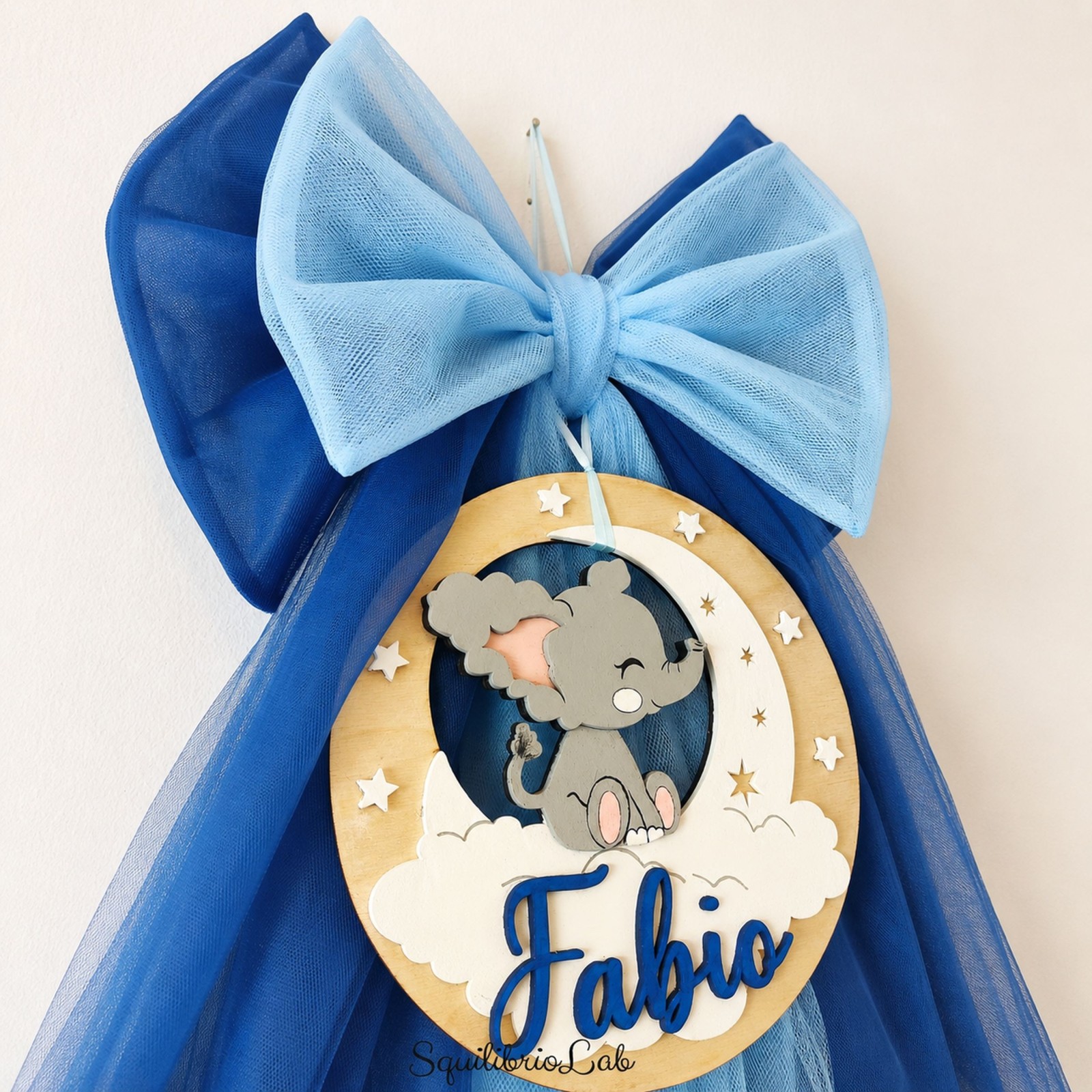 Fiocco Nascita Bicolore in Tulle | Personalizzato